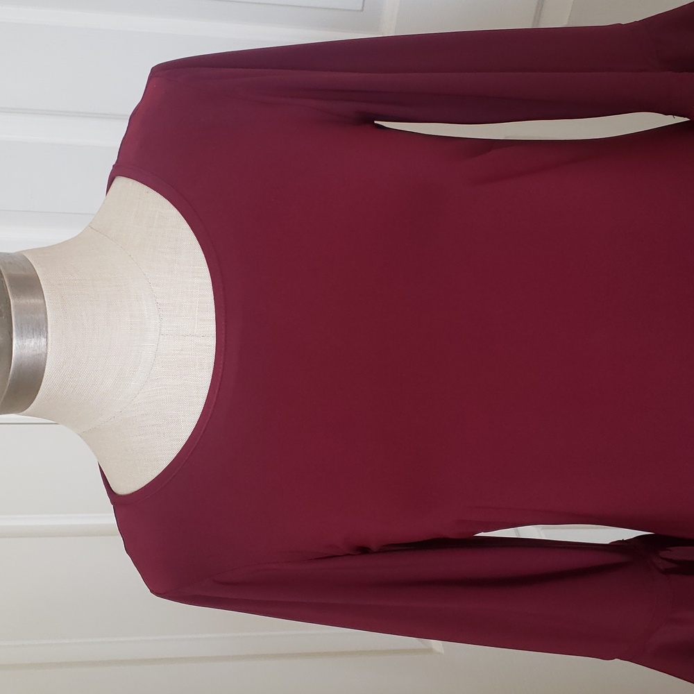 LAUNDRY BY SHELLI SEGAL Burgundy Bell Sleeve Shift Dress Cabincore XSP - Picture 6 of 12